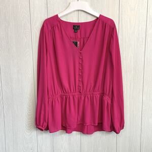 Worthington Adventure Pink V-Neck Long Sleeve Top XL NWT
